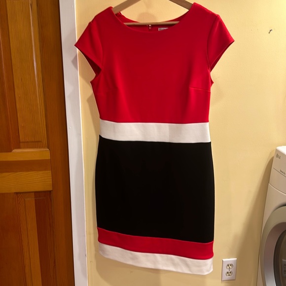 Sandra Darren color block red white and black knee length dress - Picture 1 of 1